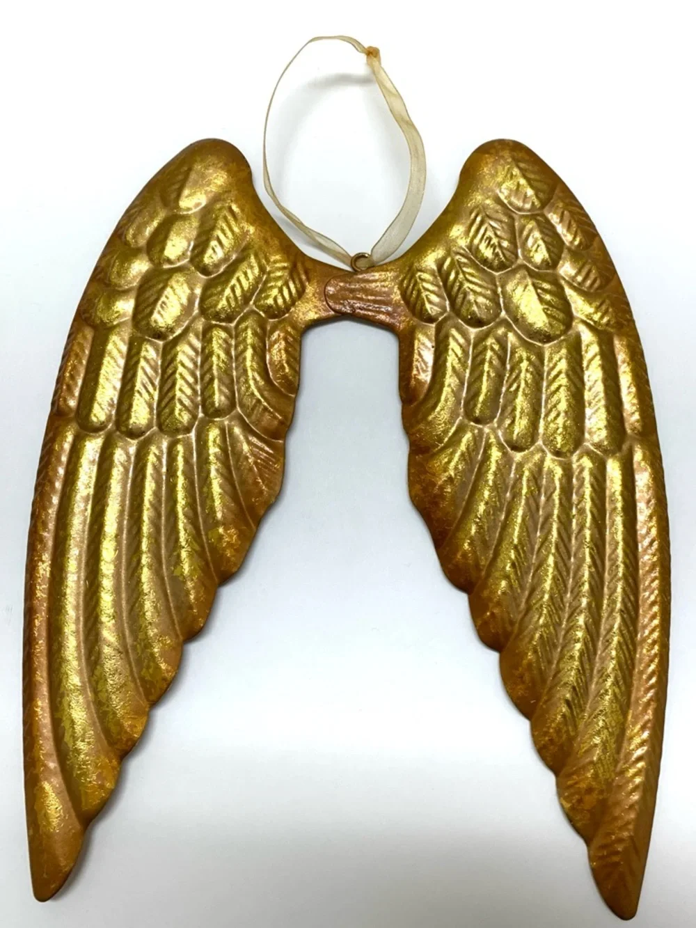 8.5” Gold Metallic Tin Angel Wings Hanging Ornament Wall Decor